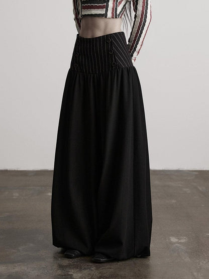 INDULGE Elegant Victorian Striped Button Natural Waist Flared Women Wide-Leg Pants