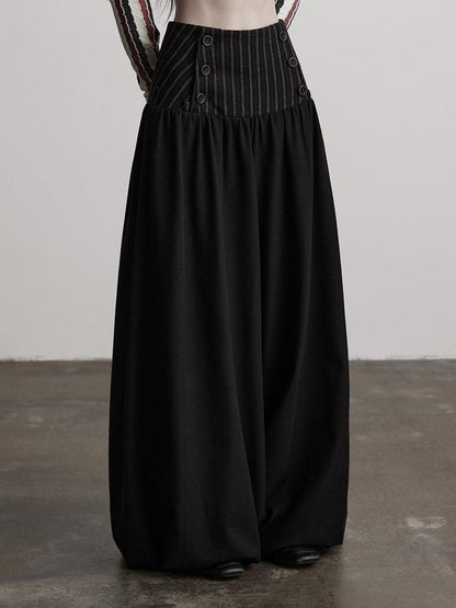 INDULGE Elegant Victorian Striped Button Natural Waist Flared Women Wide-Leg Pants