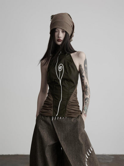 INDULGE Embroidered High Neck Waist Cinch Fitted Women&