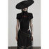 INDULGE Embroidered Wool Blend Slim Fit Edgy Mock Neck Shortsleeve Black Women Crop Tops