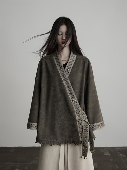 INDULGE Ethnic Bell Webbing Trim V-neck Women&