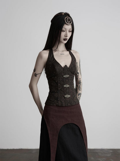 INDULGE European Court 3d Cut Tie Halter V-neck Women&