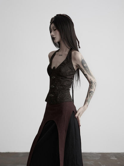 INDULGE European Court 3d Cut Tie Halter V-neck Women&