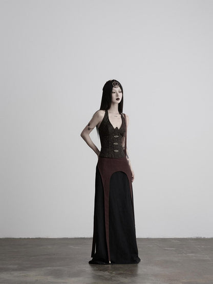 INDULGE European Court 3d Cut Tie Halter V-neck Women&