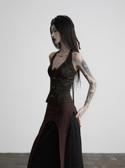 INDULGE European Court 3d Cut Tie Halter V-neck Women&