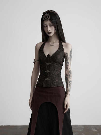 INDULGE European Court 3d Cut Tie Halter V-neck Women&