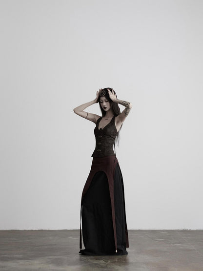 INDULGE European Court 3d Cut Tie Halter V-neck Women&