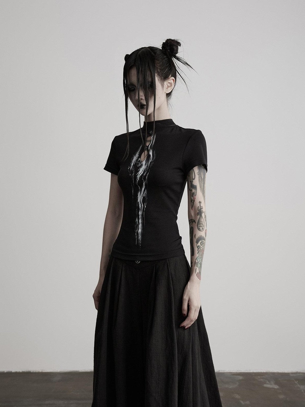 INDULGE Eye Cutout Digital Print Mock Neck Women&