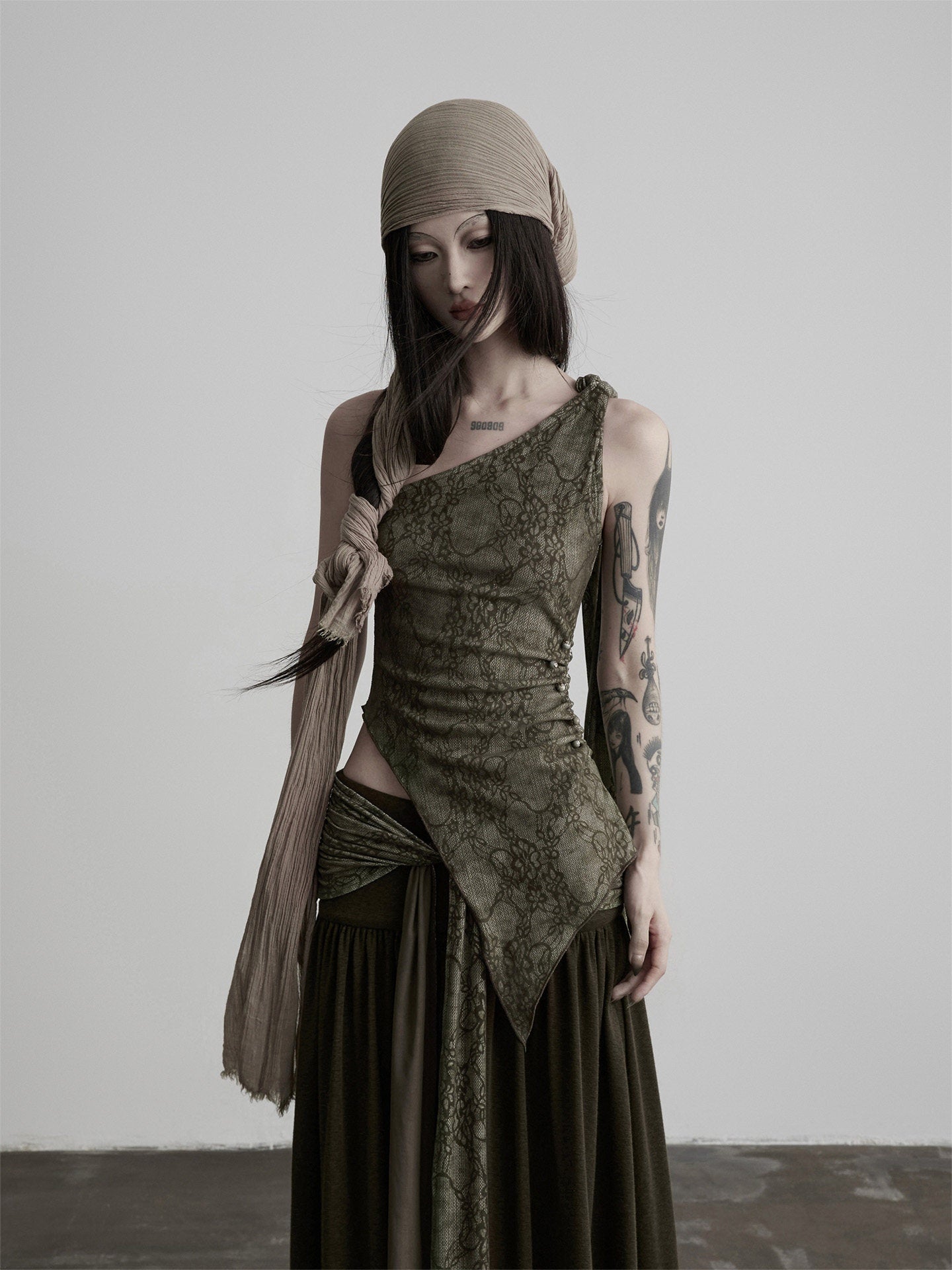 INDULGE_Flocked_Tie_Dye_Asymmetric_One_Shoulder_Tie_Women&