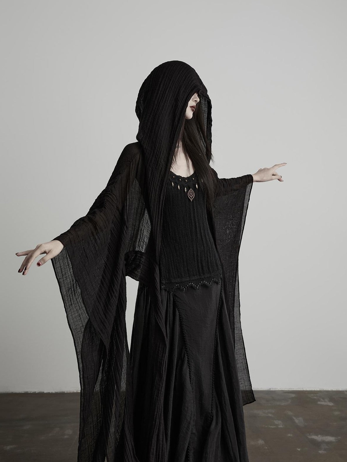INDULGE Flowy Detachable Wide Sleeve Hooded Color Block Women&
