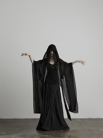 INDULGE Flowy Detachable Wide Sleeve Hooded Color Block Women&