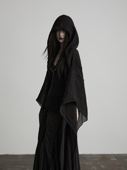 INDULGE Flowy Detachable Wide Sleeve Hooded Color Block Women&