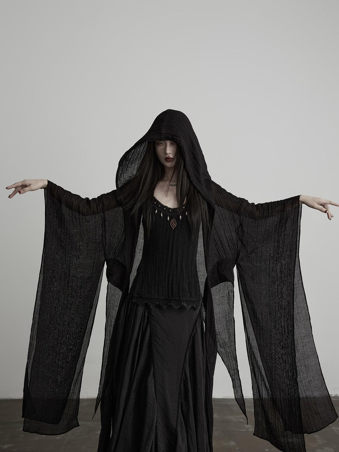 INDULGE Flowy Detachable Wide Sleeve Hooded Color Block Women&