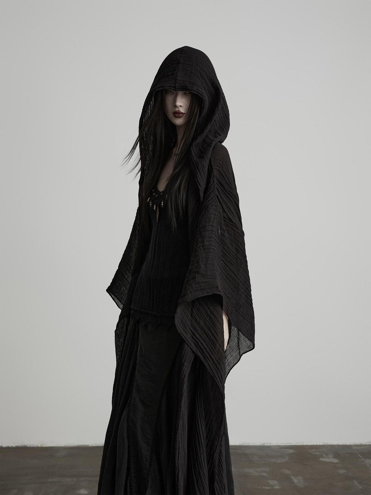 INDULGE Flowy Detachable Wide Sleeve Hooded Color Block Women&
