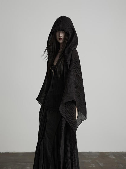 INDULGE Flowy Detachable Wide Sleeve Hooded Color Block Women&