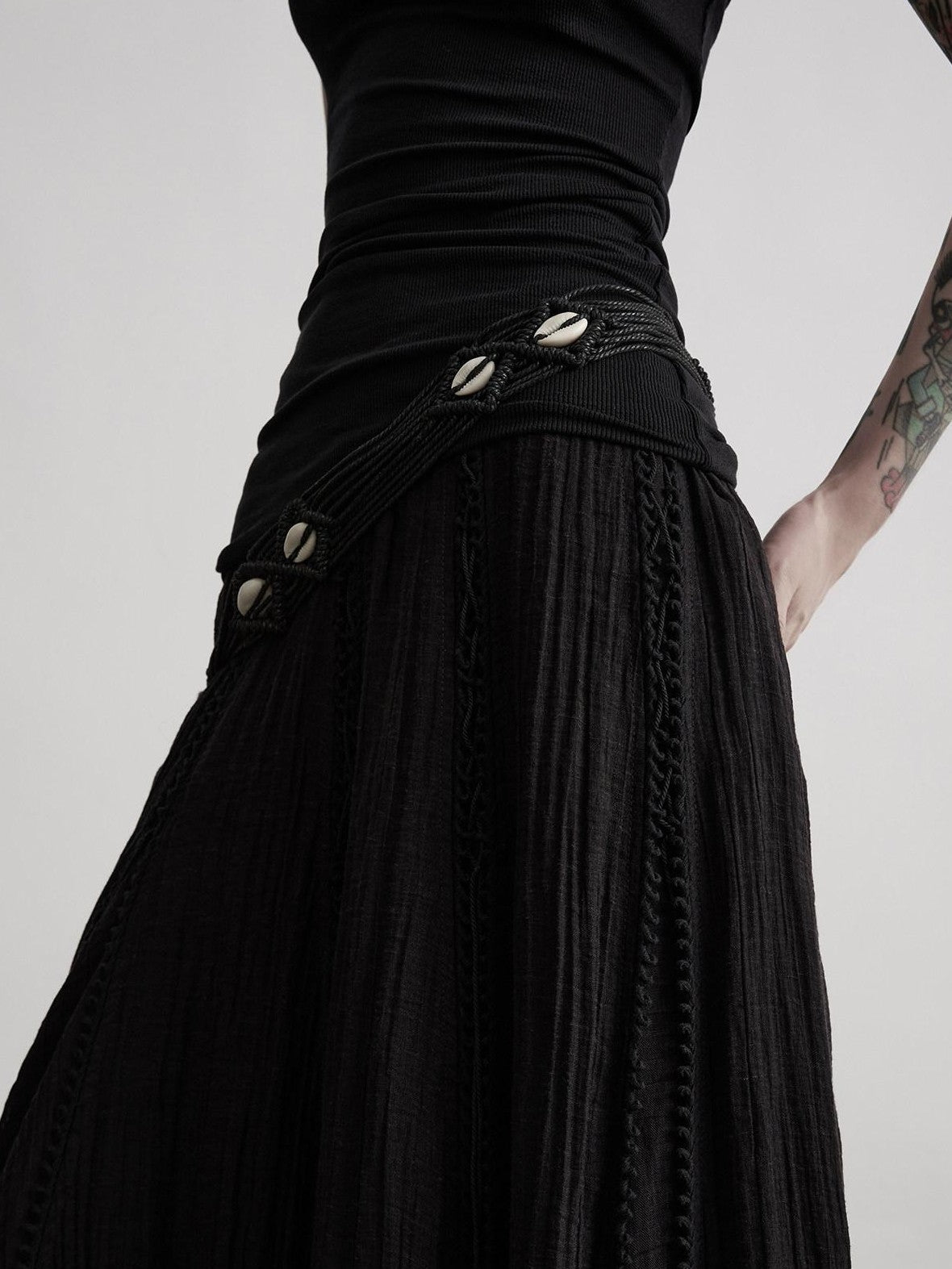 INDULGE Flowy Handmade Waist Tie Tassel Frayed Hem Women&