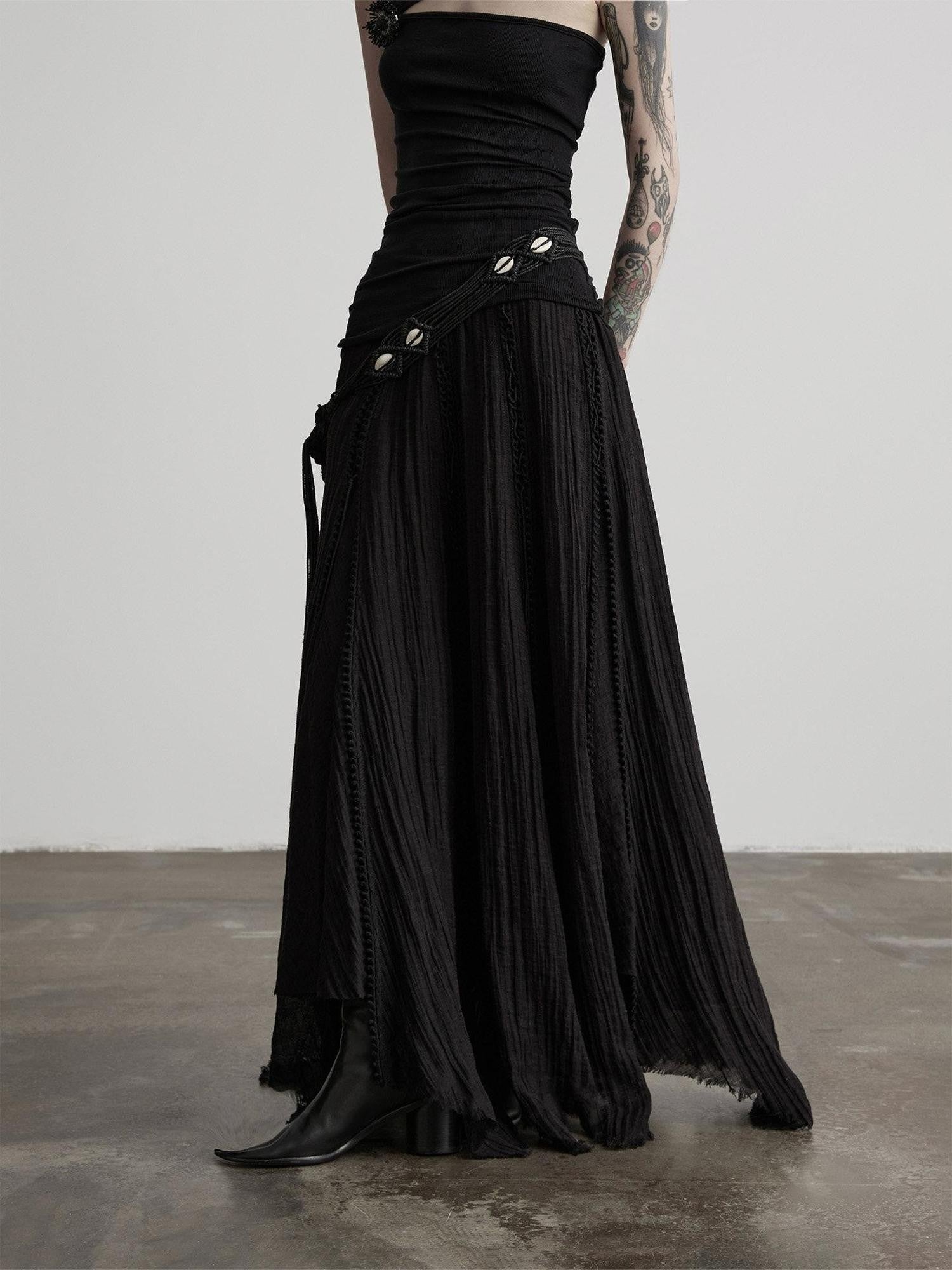 INDULGE Flowy Handmade Waist Tie Tassel Frayed Hem Women&