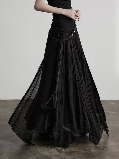 INDULGE Flowy Handmade Waist Tie Tassel Frayed Hem Women&
