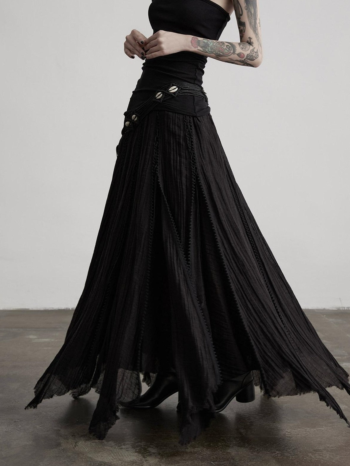 INDULGE Flowy Handmade Waist Tie Tassel Frayed Hem Women&