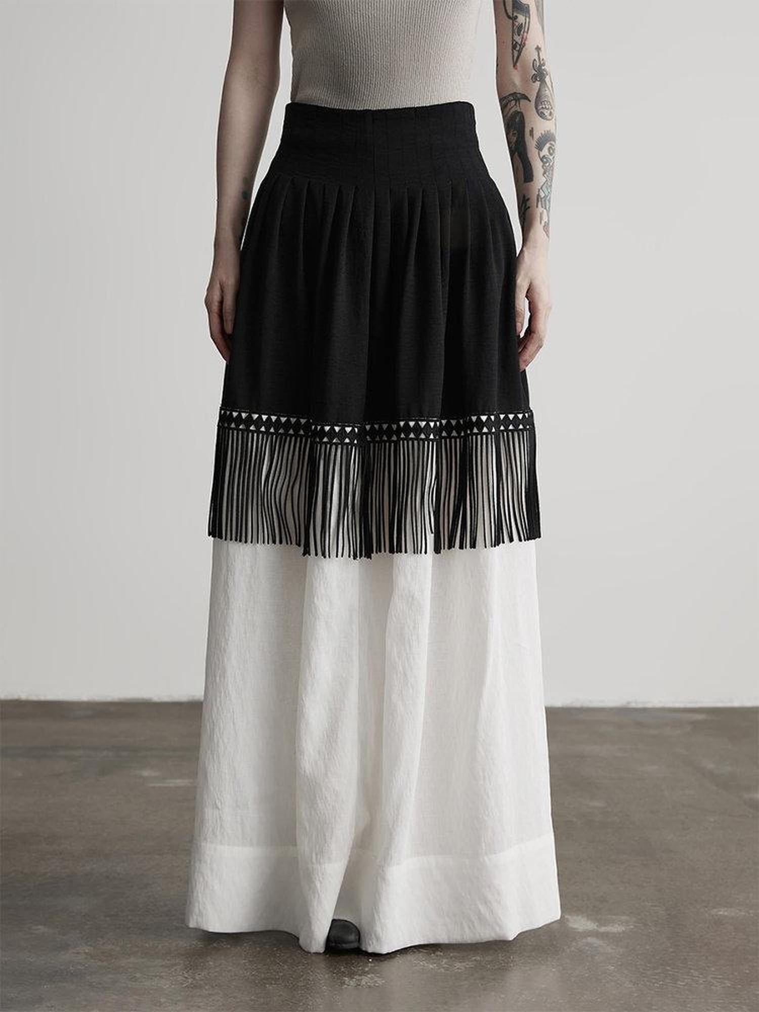 INDULGE Fringe Casual A Line Midrise Loose Fit Women Black Polyester 3D Maxi Skirts