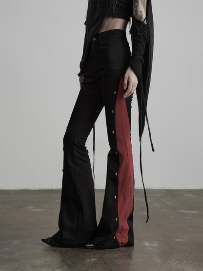 INDULGE Gothic Colorblock Patchwork Pocket Slim Waist Black Red Flare Pants