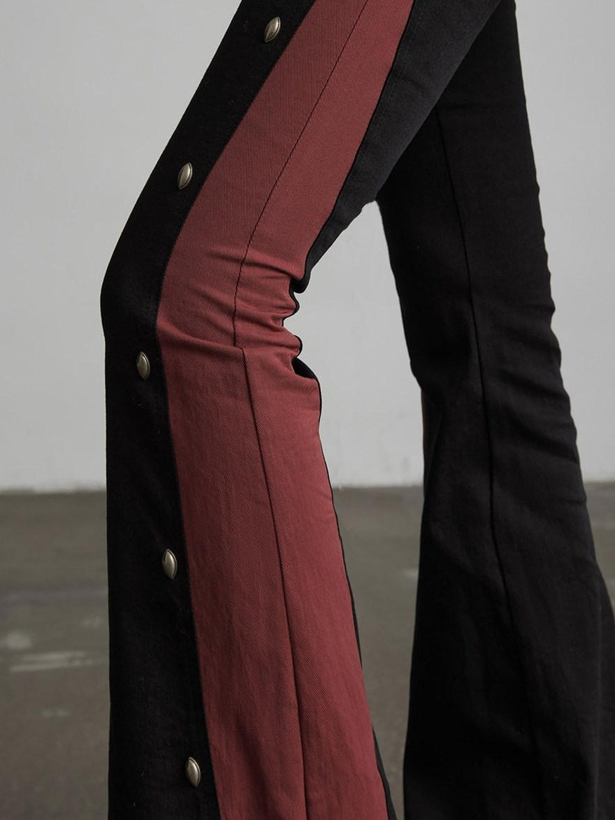 INDULGE Gothic Colorblock Patchwork Pocket Slim Waist Black Red Flare Pants