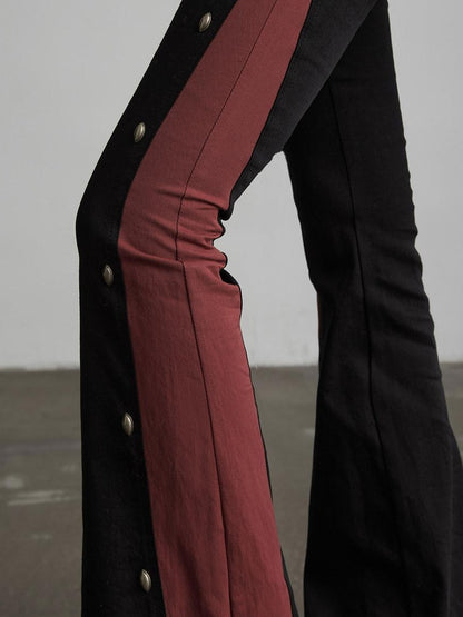 INDULGE Gothic Colorblock Patchwork Pocket Slim Waist Black Red Flare Pants