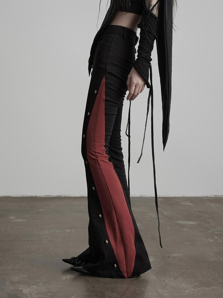 INDULGE Gothic Colorblock Patchwork Pocket Slim Waist Black Red Flare Pants