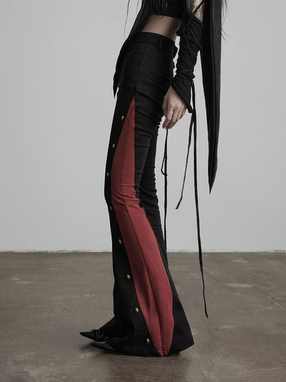 INDULGE Gothic Colorblock Patchwork Pocket Slim Waist Black Red Flare Pants