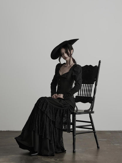 INDULGE Gothic Lace Embroidered Structured Waist Cinched Women&