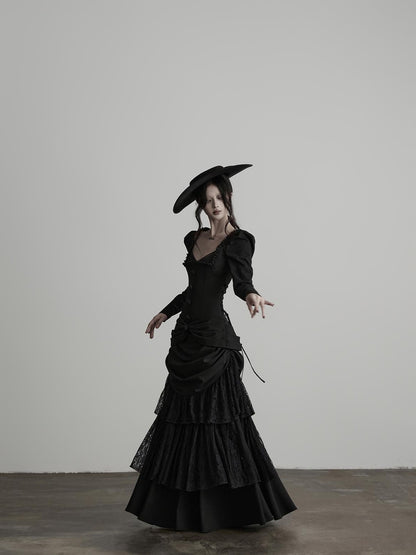 INDULGE Gothic Lace Embroidered Structured Waist Cinched Women&