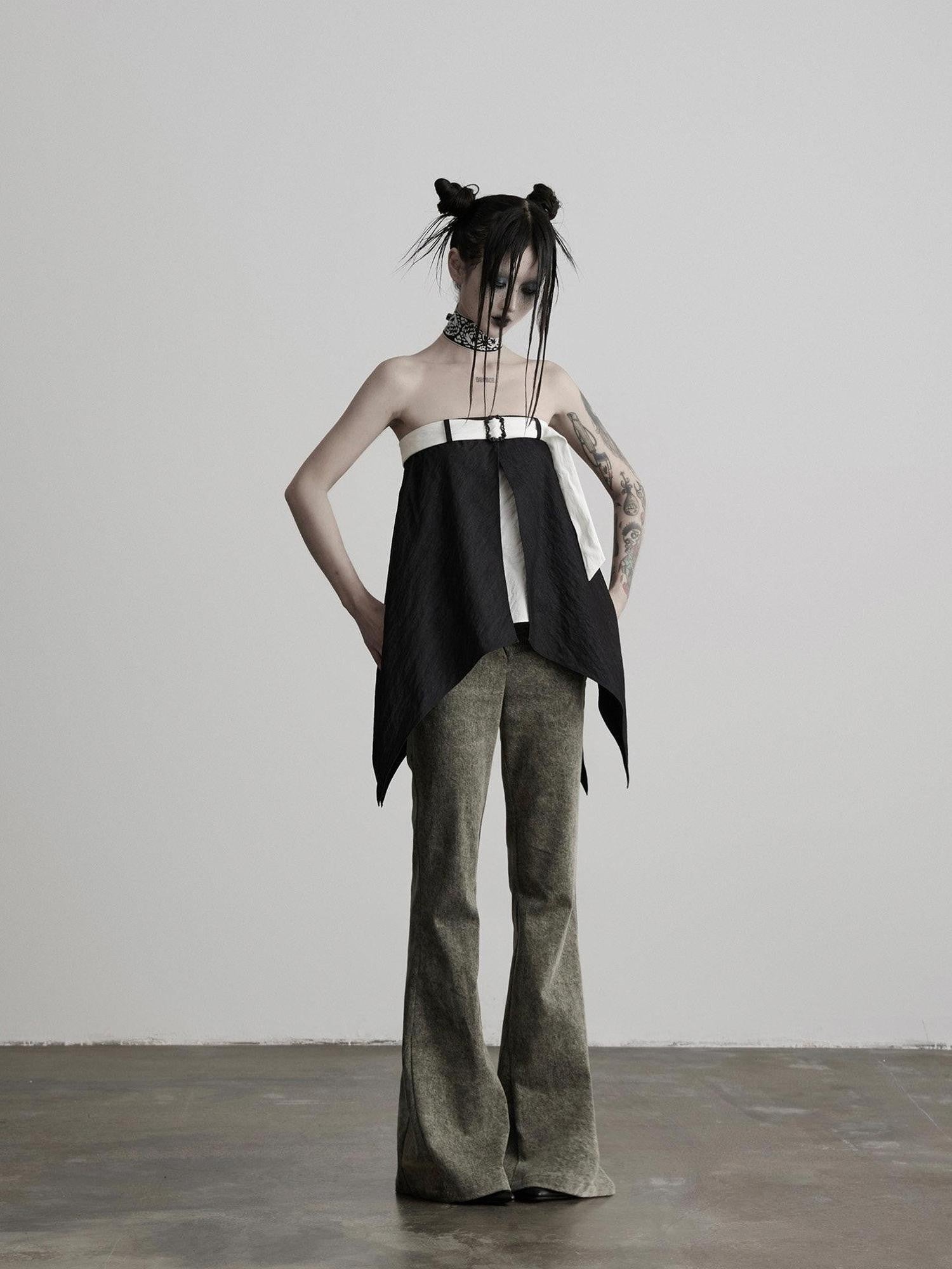 INDULGE Gray Deconstructed Crossover Patchwork Women&