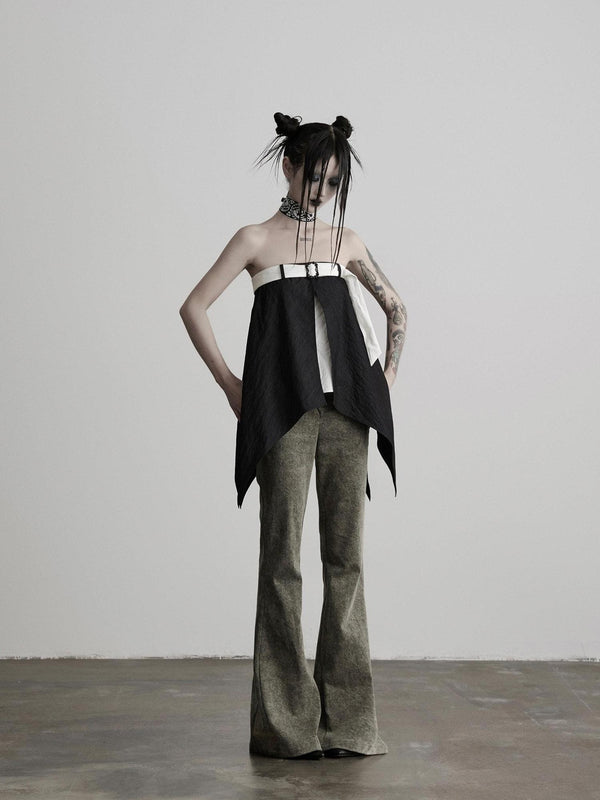 Gray Deconstructed Crossover Patchwork Women's Lyocell Straight-leg Jeans