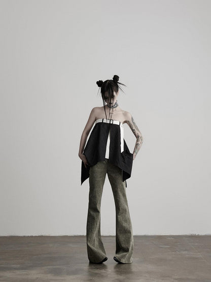 INDULGE Gray Deconstructed Crossover Patchwork Women&