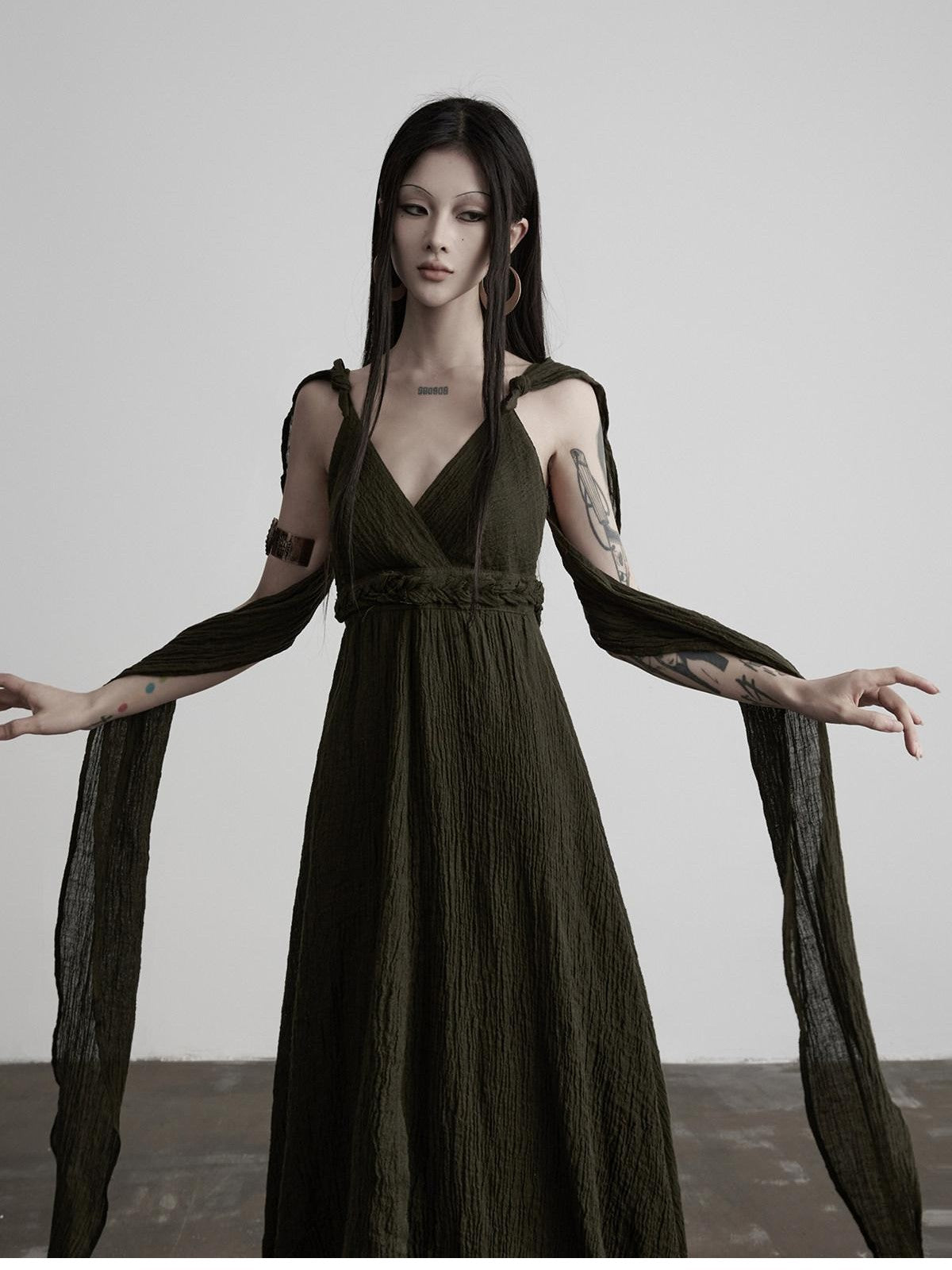 INDULGE Green Ribbon Tie Structured A Line Women&