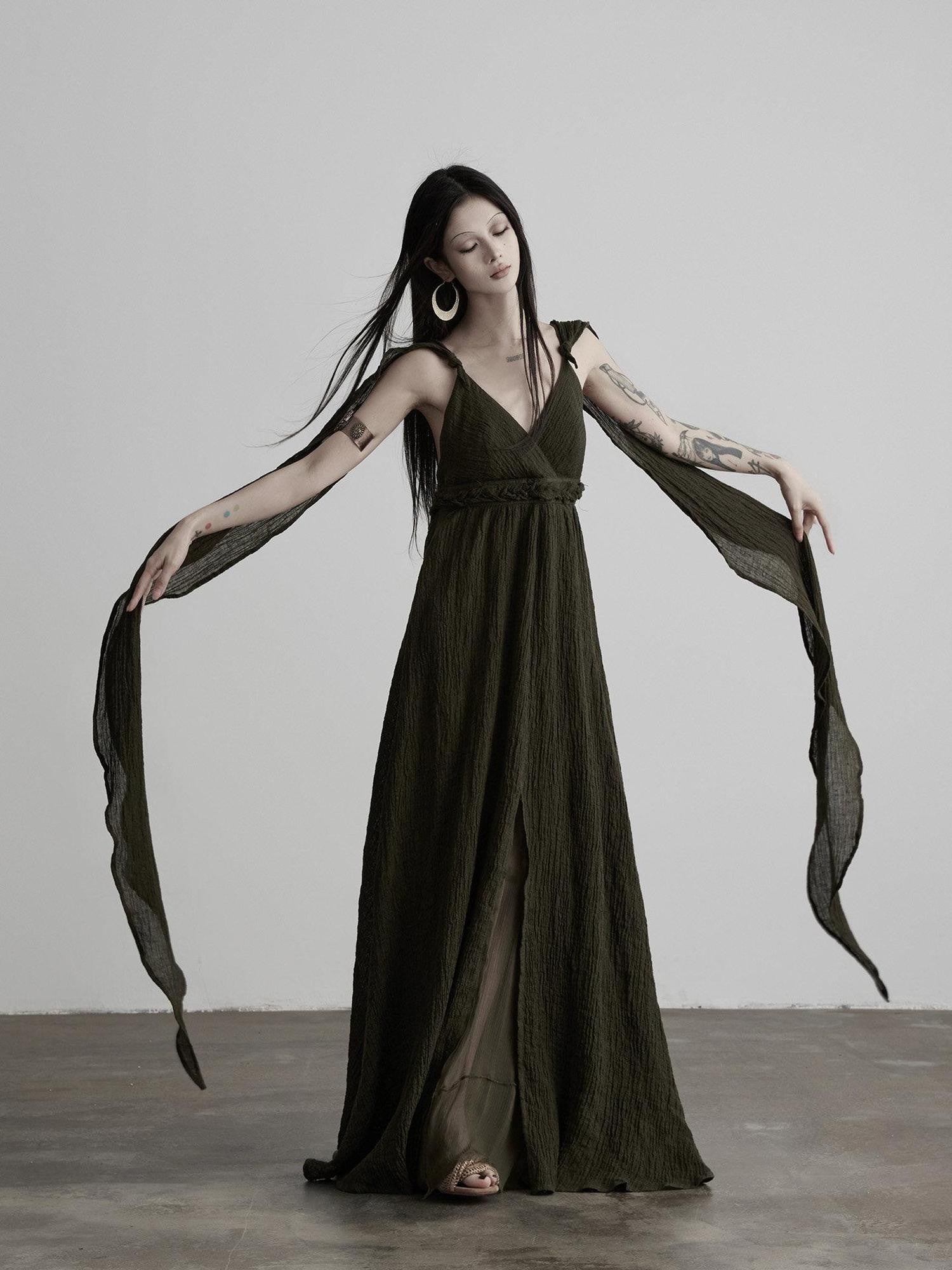 INDULGE Green Ribbon Tie Structured A Line Women&