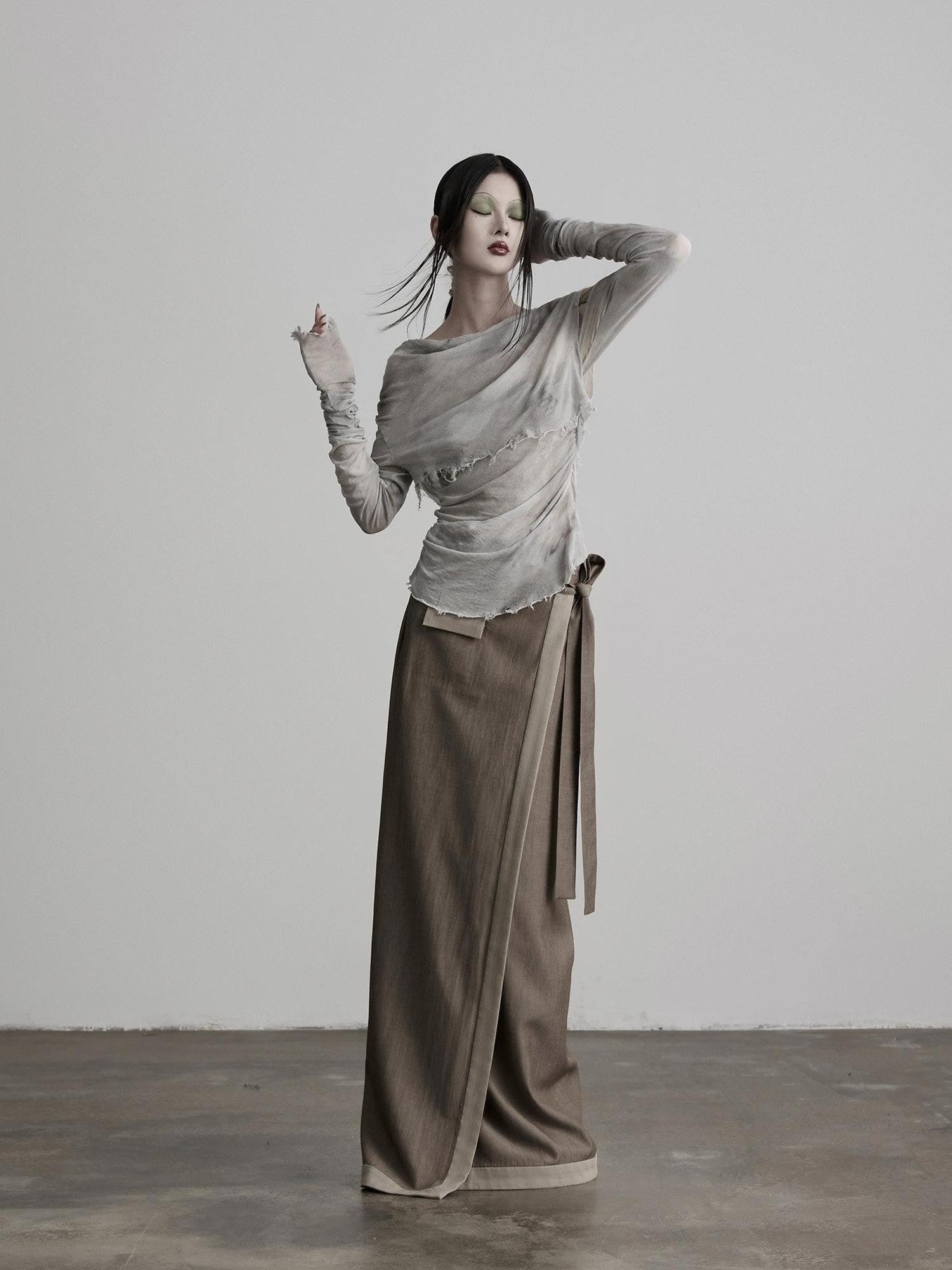 INDULGE Grey Green Wrap Tie H Straight Noniron Women&