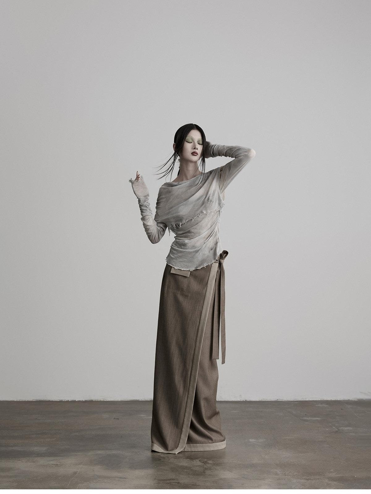 INDULGE Grey Green Wrap Tie H Straight Noniron Women&