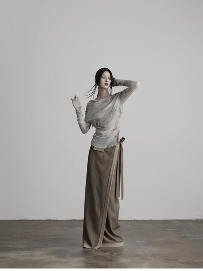 INDULGE Grey Green Wrap Tie H Straight Noniron Women&