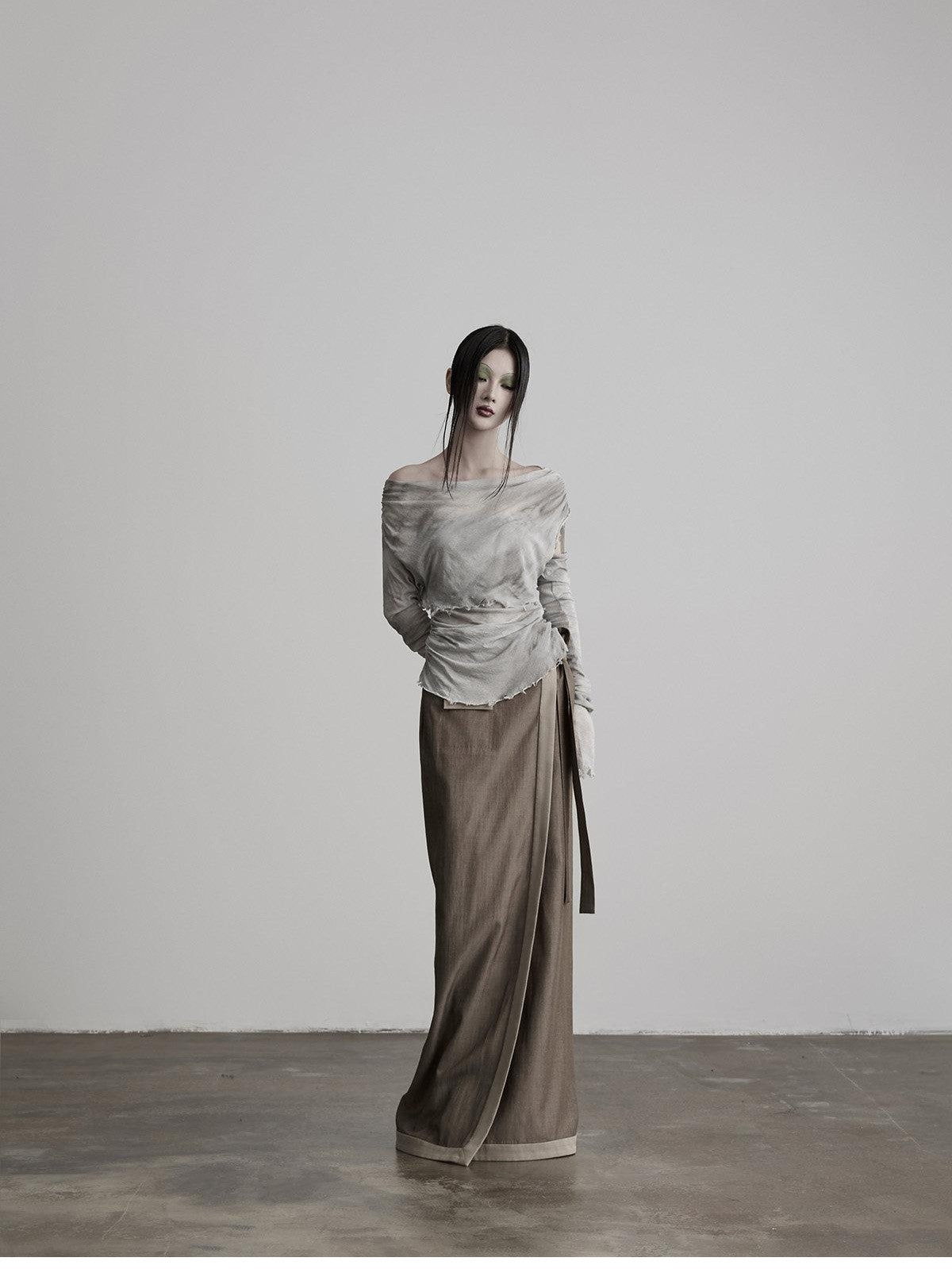 INDULGE Grey Green Wrap Tie H Straight Noniron Women&