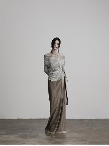 INDULGE Grey Green Wrap Tie H Straight Noniron Women&
