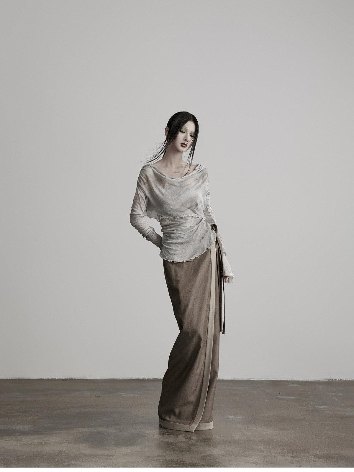 INDULGE Grey Green Wrap Tie H Straight Noniron Women&