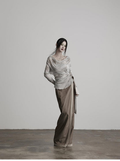 INDULGE Grey Green Wrap Tie H Straight Noniron Women&