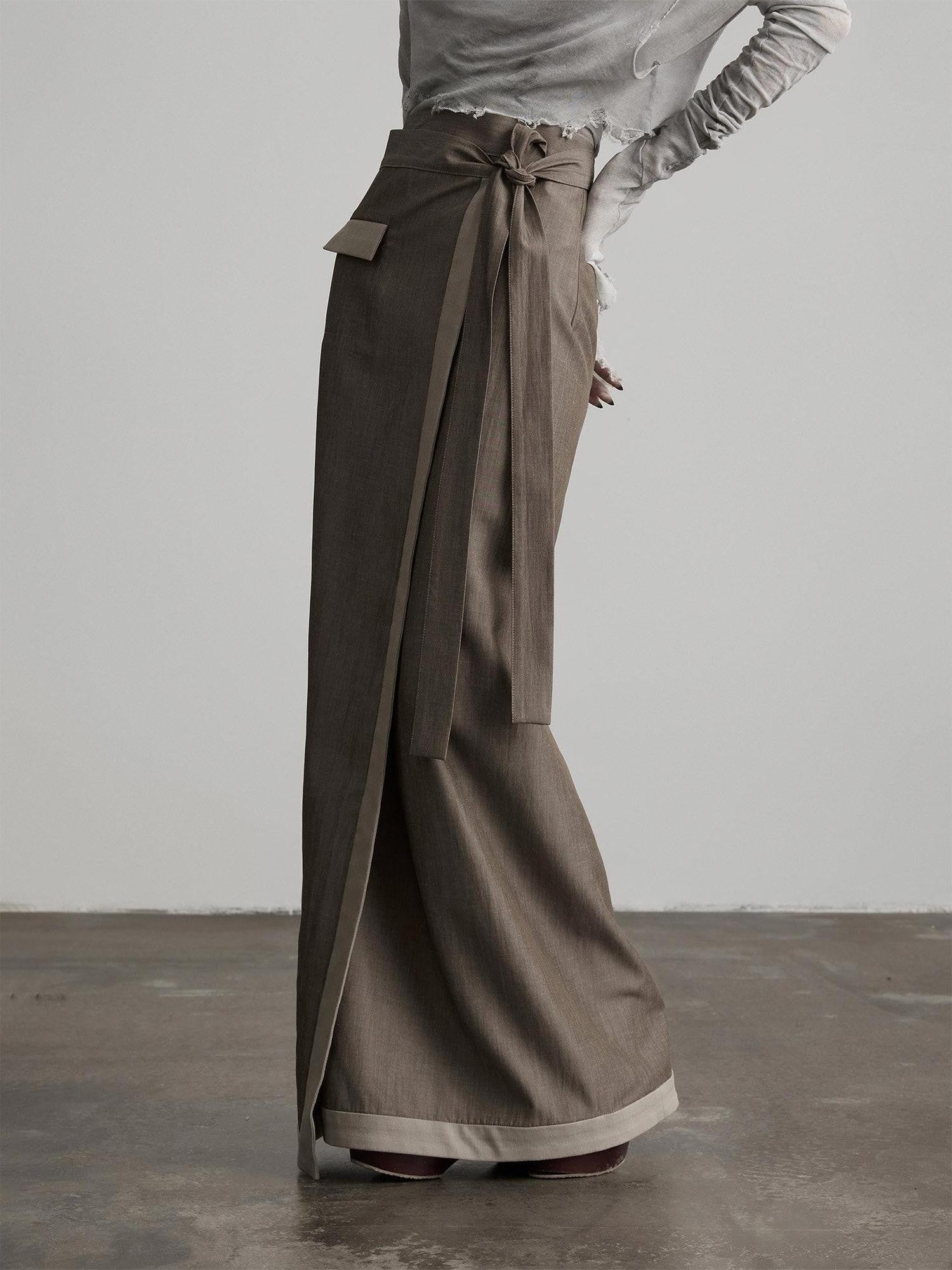 INDULGE Grey Green Wrap Tie H Straight Noniron Women&