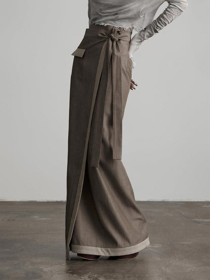 INDULGE Grey Green Wrap Tie H Straight Noniron Women&