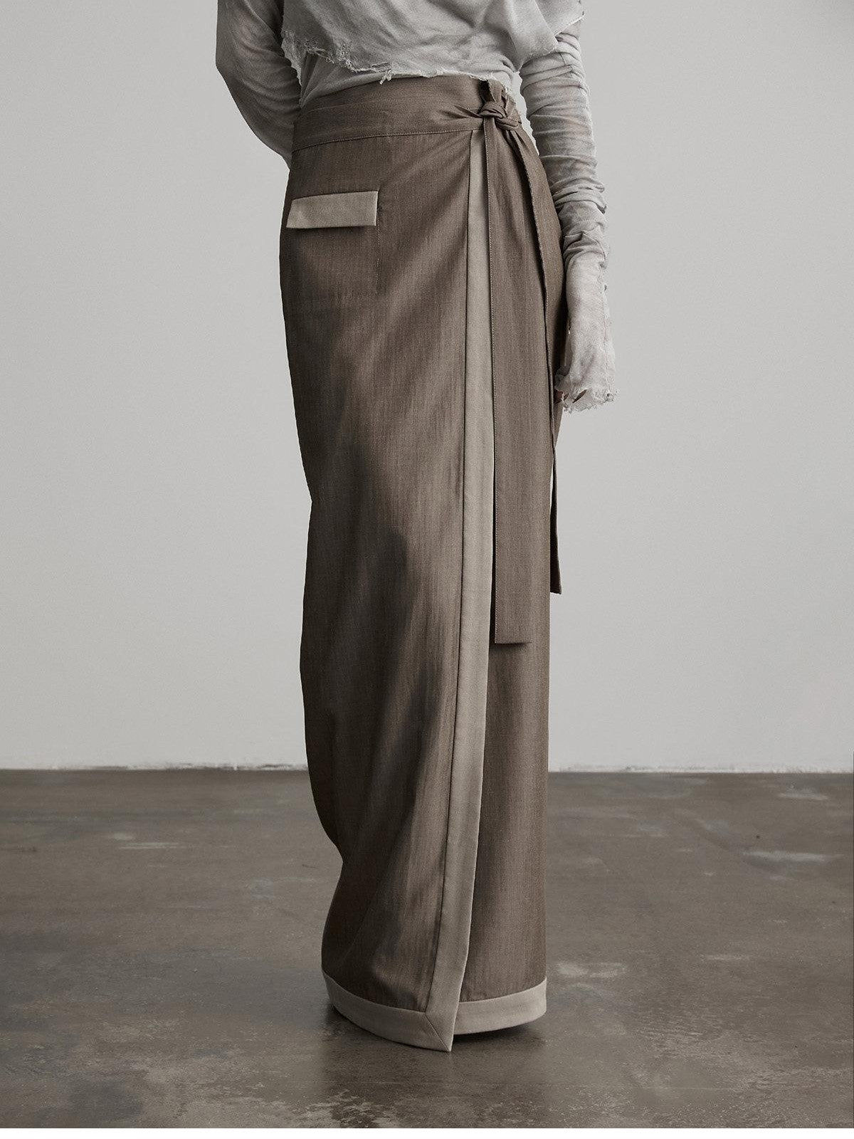 INDULGE Grey Green Wrap Tie H Straight Noniron Women&