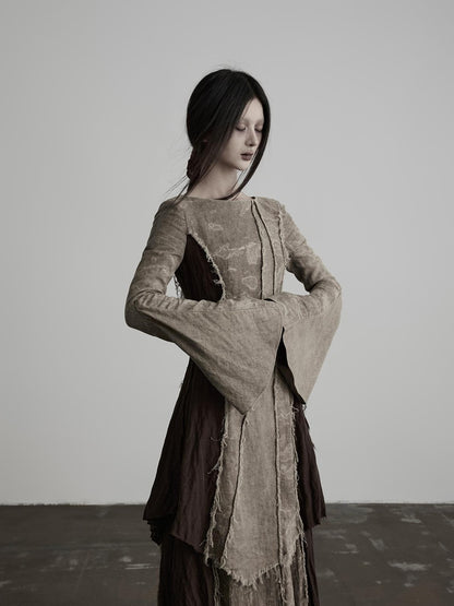 INDULGE Hand Dyed Raw Edge Spliced Flared Sleeve Women&
