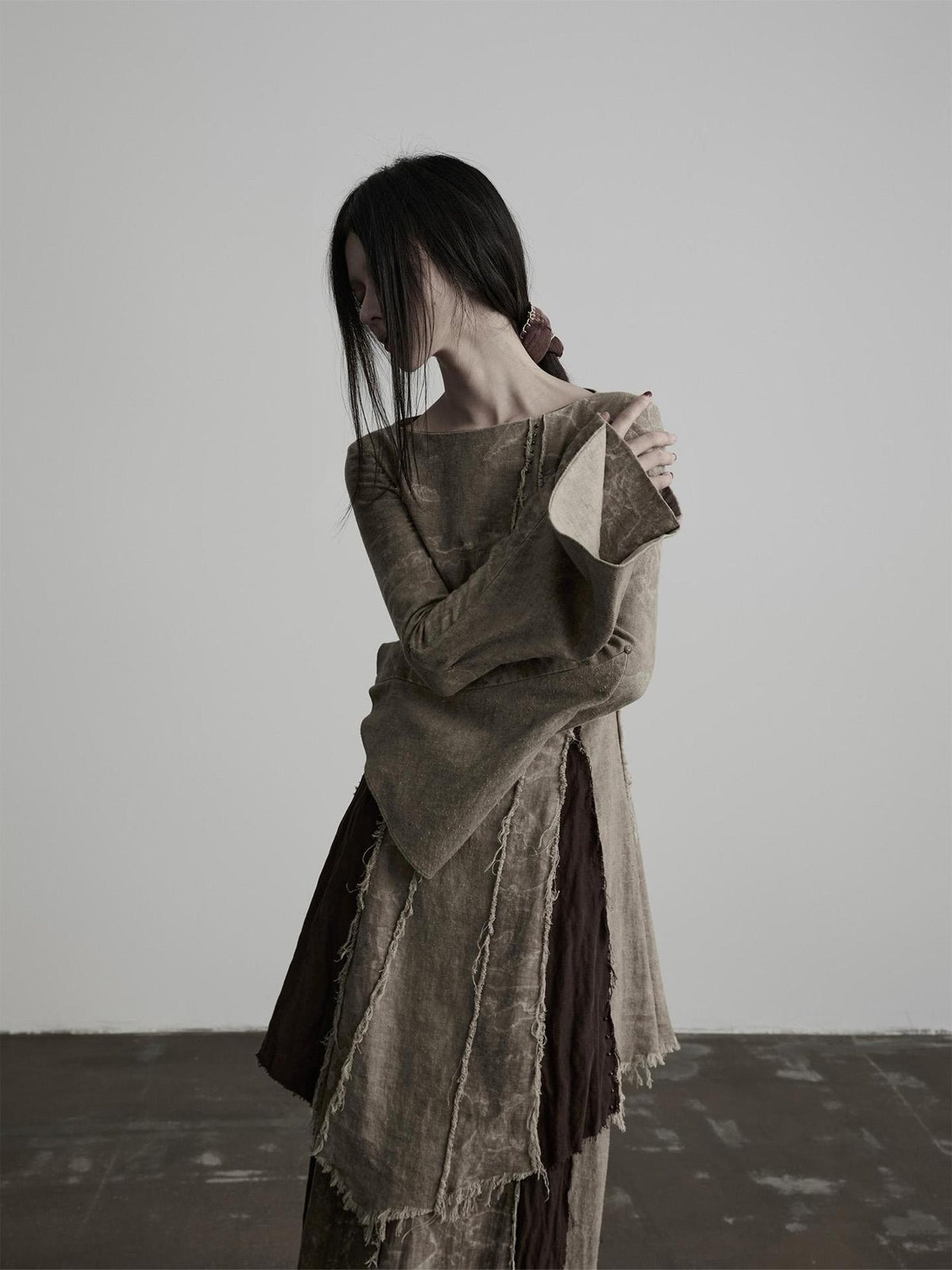 INDULGE Hand Dyed Raw Edge Spliced Flared Sleeve Women&