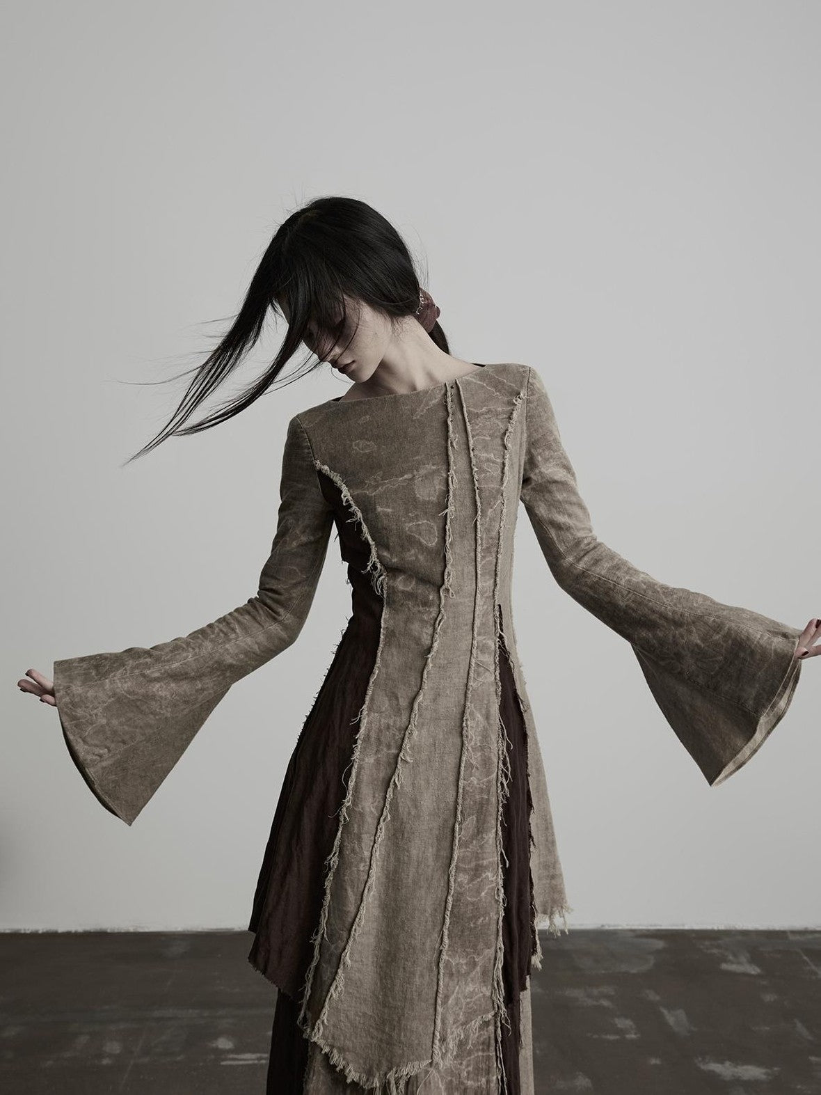 INDULGE Hand Dyed Raw Edge Spliced Flared Sleeve Women&