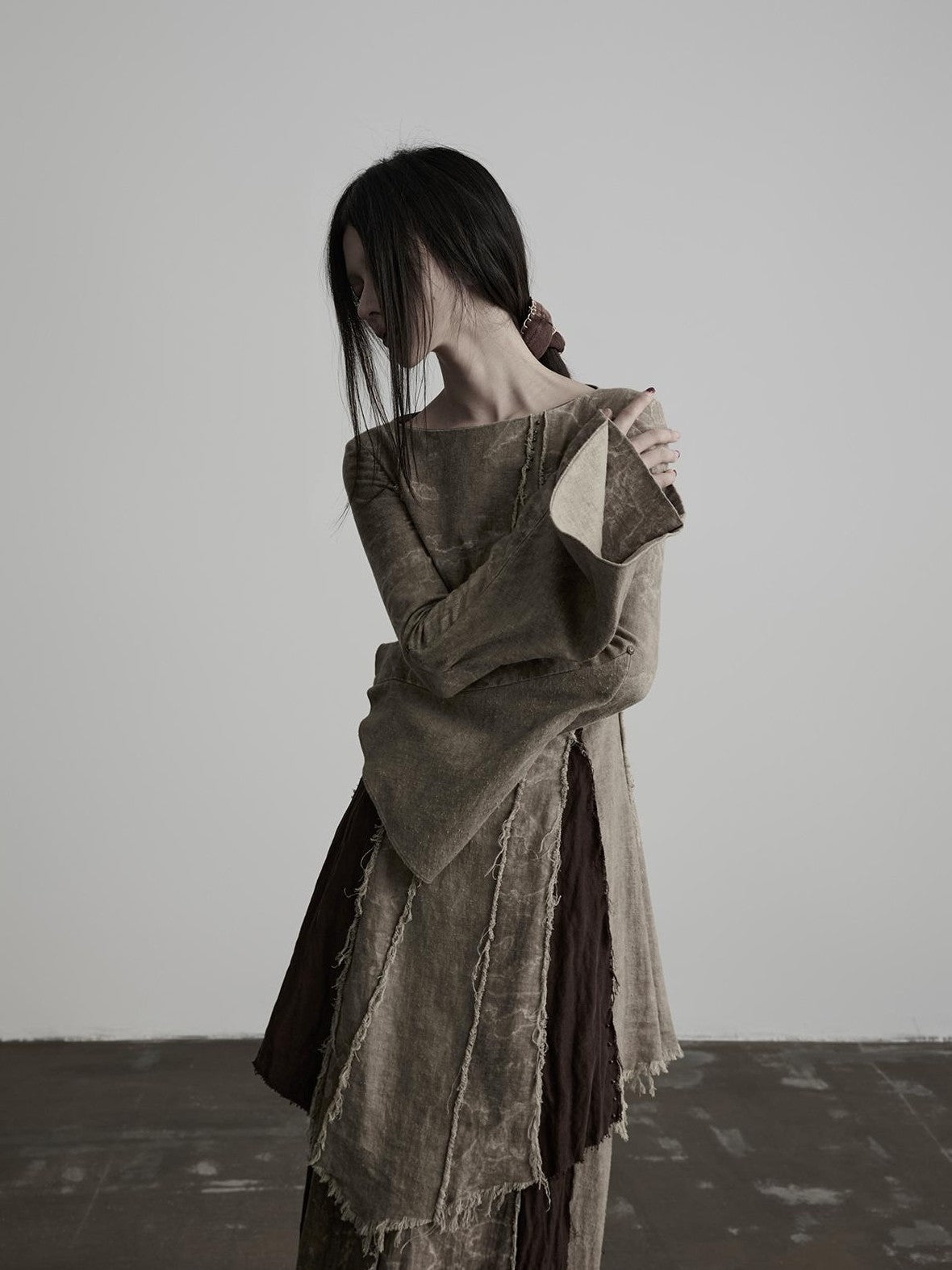 INDULGE Hand Dyed Raw Edge Spliced Flared Sleeve Women&